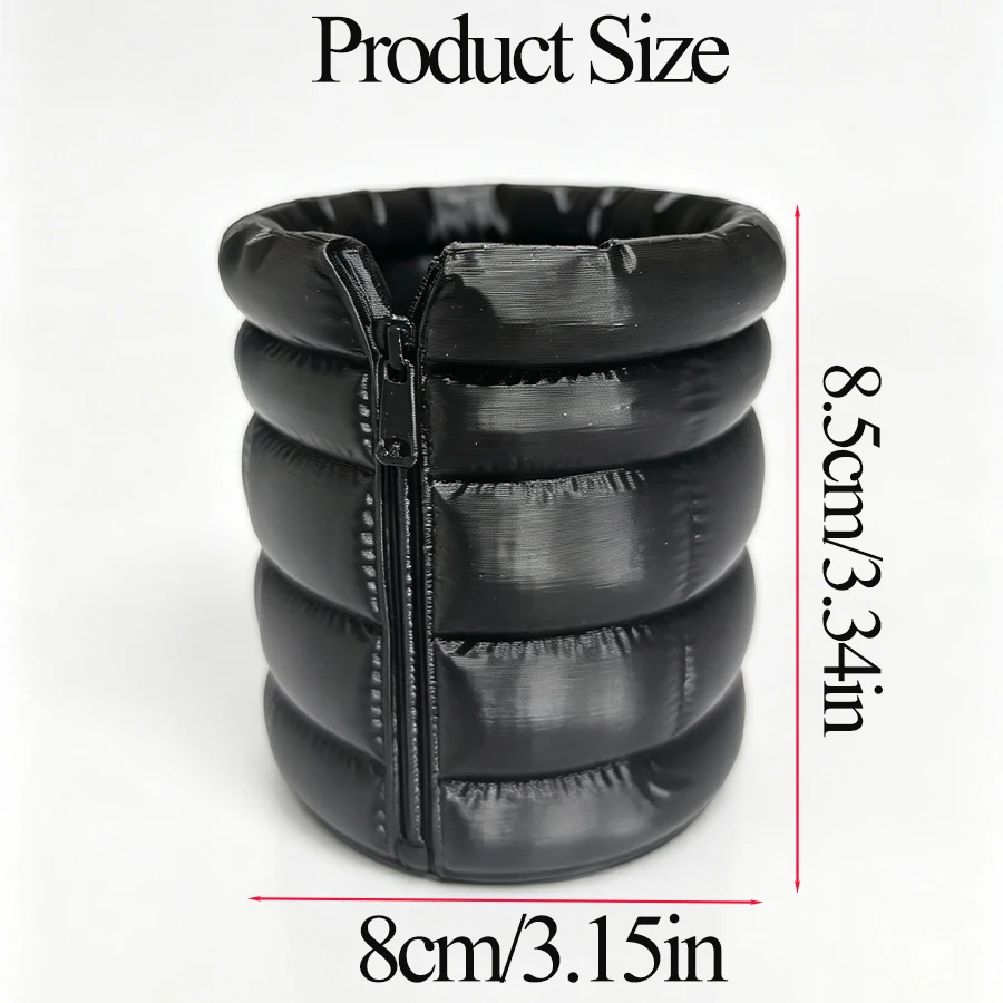 Black Quilted Puff Pen Holder, Stylish Zippered Desktop Organizer, Multifunctional Storage Container, Can Hold Pens, Markers, Makeup Brushes, a Great Item for Student and Office Desks
