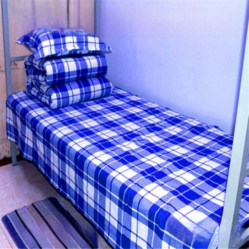 student-dormitory-blue-white-grid-single-bed-sheet-cover-12-meter-mattress-cover-single-room-exclusive-upper-lower-bed-sheet