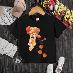 Summer 100% cotton T-shirt for boys and girls Baby Street Dunk Baby Bear pattern teen comfortable casual top Cotton T-shirt top