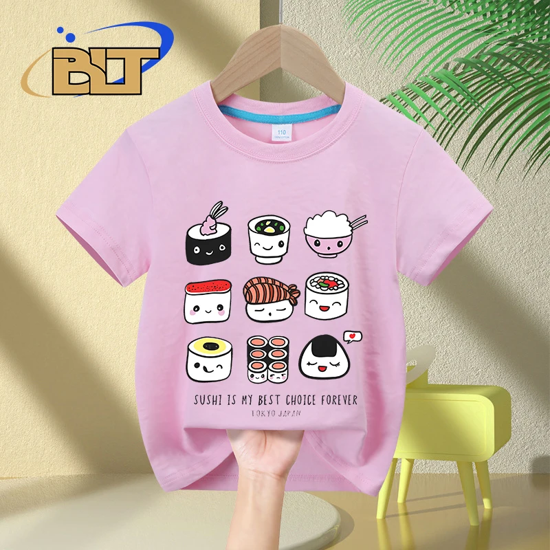 Best Choice Sushi Printed Kids T-Shirt Children's Summer Cotton Short-Sleeved Boys and Girls Tops Gift