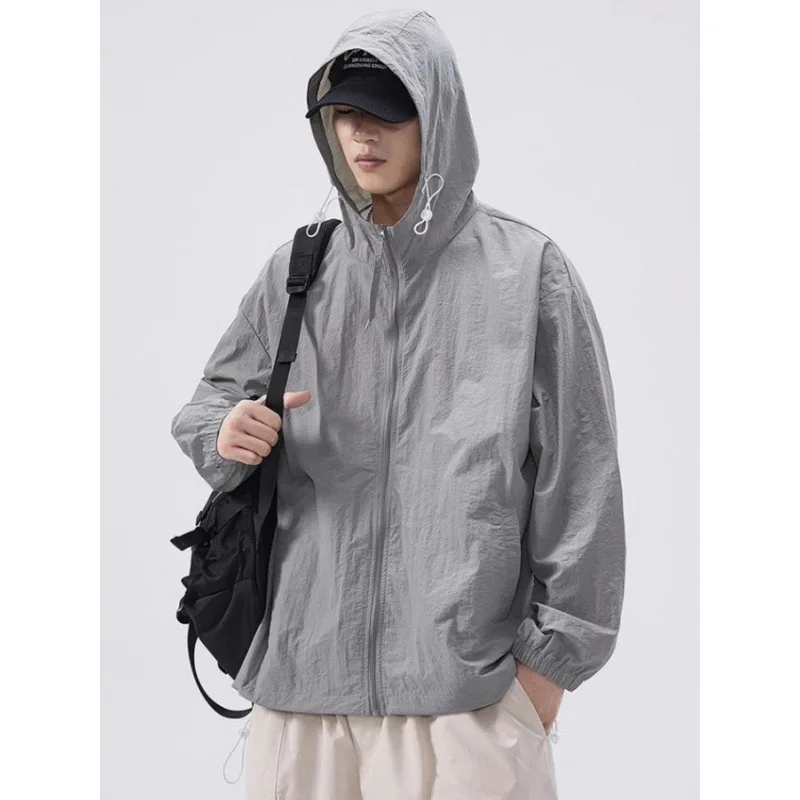 Men's Lightweight Ice-Silk Hooded Sun-Protection Jacket – Breathable, UV-Resistant Outerwear for Outdoor Sports and Work
