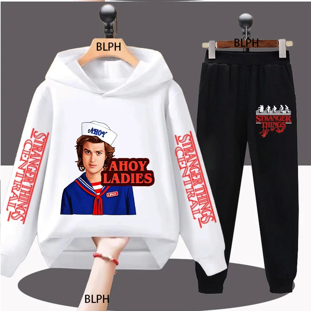 

Kids Stranger Things Inspired Steve Harrington "Ahoy Ladies" Graphic Hoodie Set Cute and Trendy Sailor Style Sweatshirt and Pant