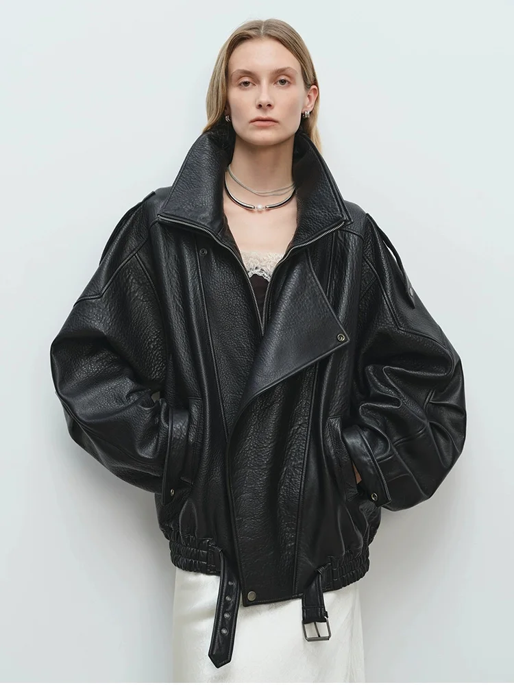 

2025 Autumn Y2k Women's coat Black Soft Pu Leather Jacket Men Long Sleeve Belt Luxury Designer European Fashion Clothes Top