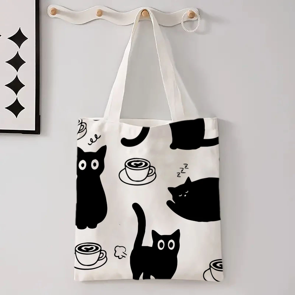 Kawaii Chic Cartoon Animals Cat Large Capacity Canvas Tote Bag Butterfly, Panda Stylish Shoulder Bag for Women