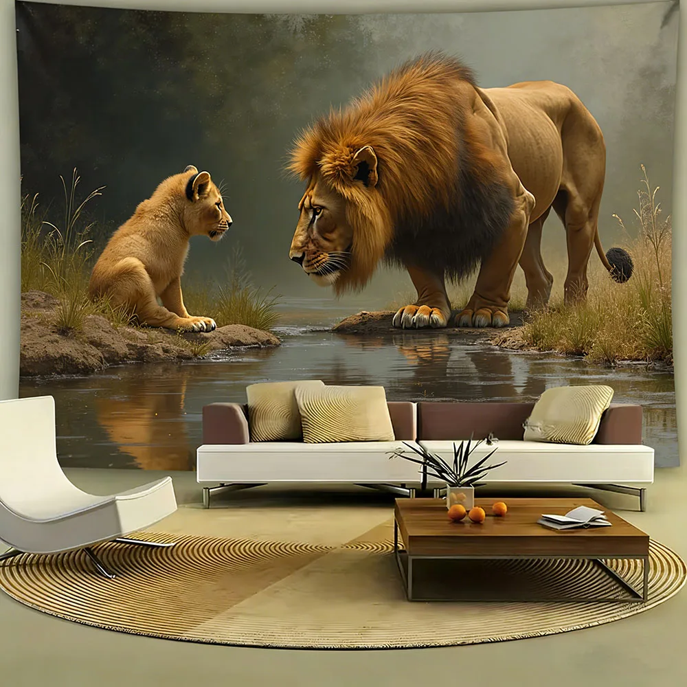 

Lion Forest Grand Tapestry Dreamy Starry Sky Animal Home Fabric Hanging Painting Living Room Dormitory Decoration Wall Hanging