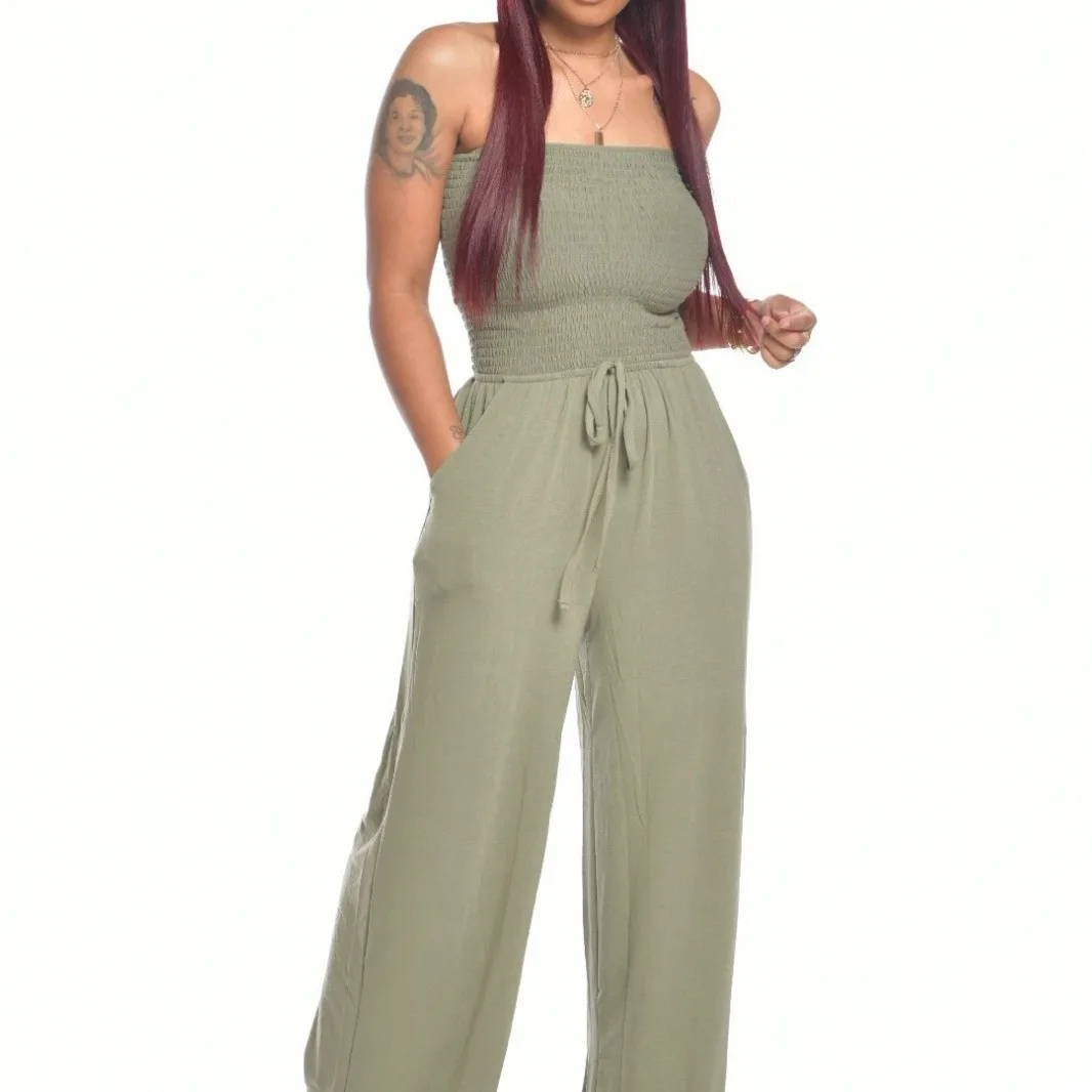 Off-Shoulder Tube Top Wide Leg Jumpsuit Women's Casual Romper