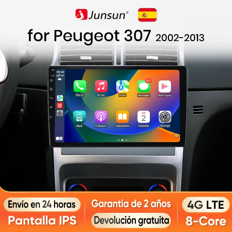 Junsun Android 13 Radio Autoradio  For Peugeot 307 307CC 307SW 2002-2013 Car Intelligent Systems for Apple Carplay GPS RDS Spain