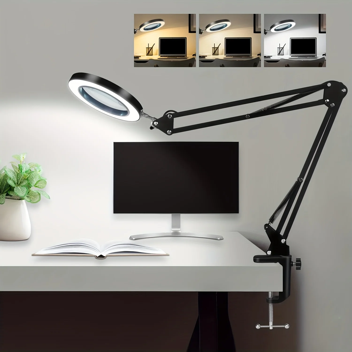 

8X/10X Magnifier LED 3 Colors 10 Brightness Book Lamp Illuminated Desk Lamp for Soldering Iron Repair/Table Lamp/Skincare Beauty