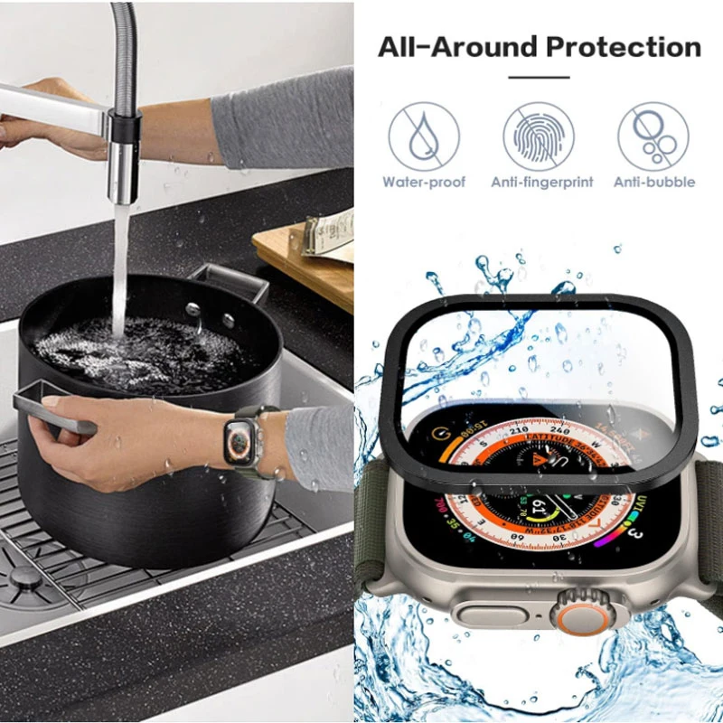 Tempered Glass Film+Metal Frame for Apple Watch Ultra Series 49mm Anti-Scratch Screen Protector for iWatch Ultra 3 2 Accessories view 4