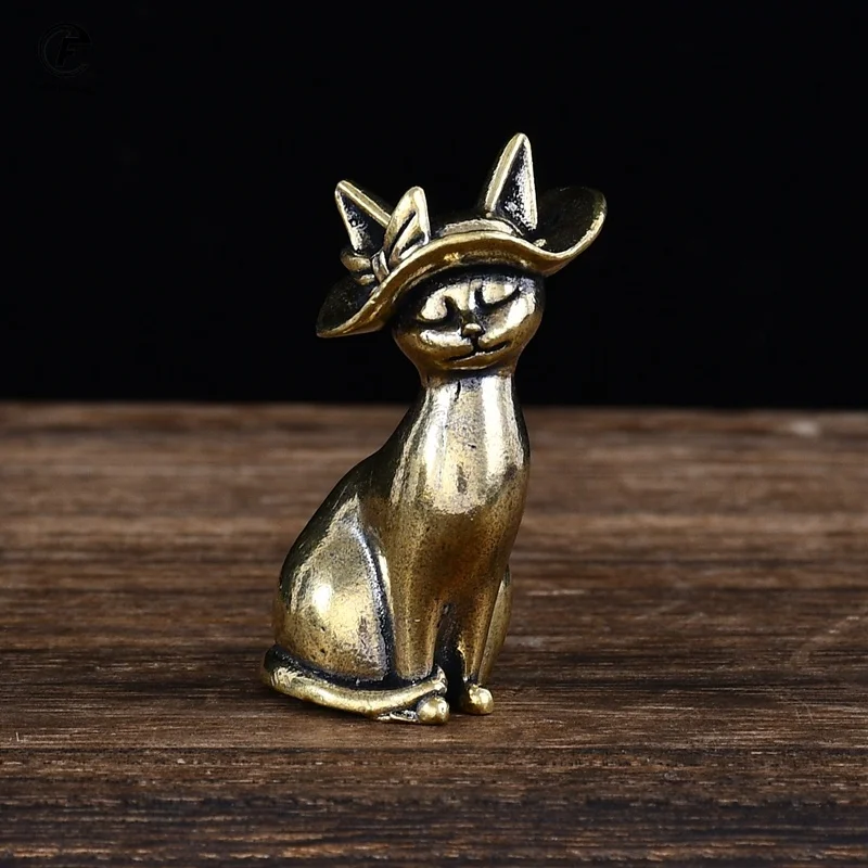 Copper Brass Solid Cat Princess Statue Creative Animal Desk Ornaments Desktop Home Decoration Collectible Cute Statue Ornament