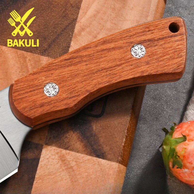 BAKULI-M50 Sapele Wooden Handle Kitchen Knife,Integrated Precision Steel Blade,Meat Knives,Fruit Knife,Comes with Knife Cover