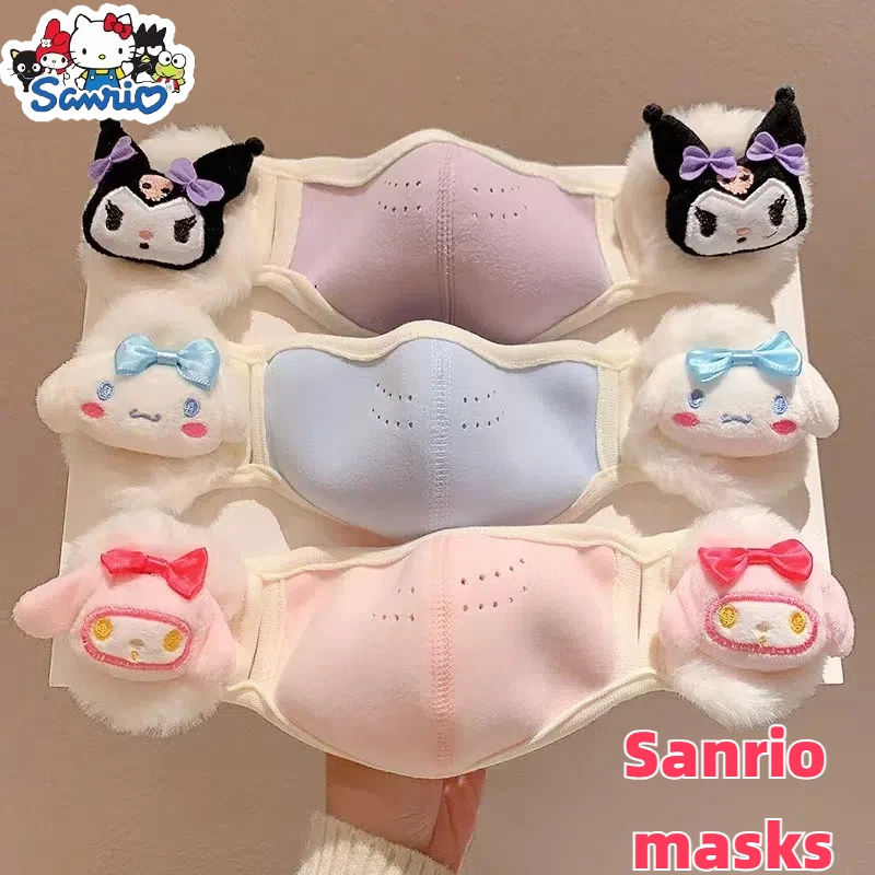 Sanrio Kawaii Hello Kitty Plush Face Mask Earmuffs Anime Girl Autumn Winter Outdoor One Body Ear Protection Face Shield Kid Gift