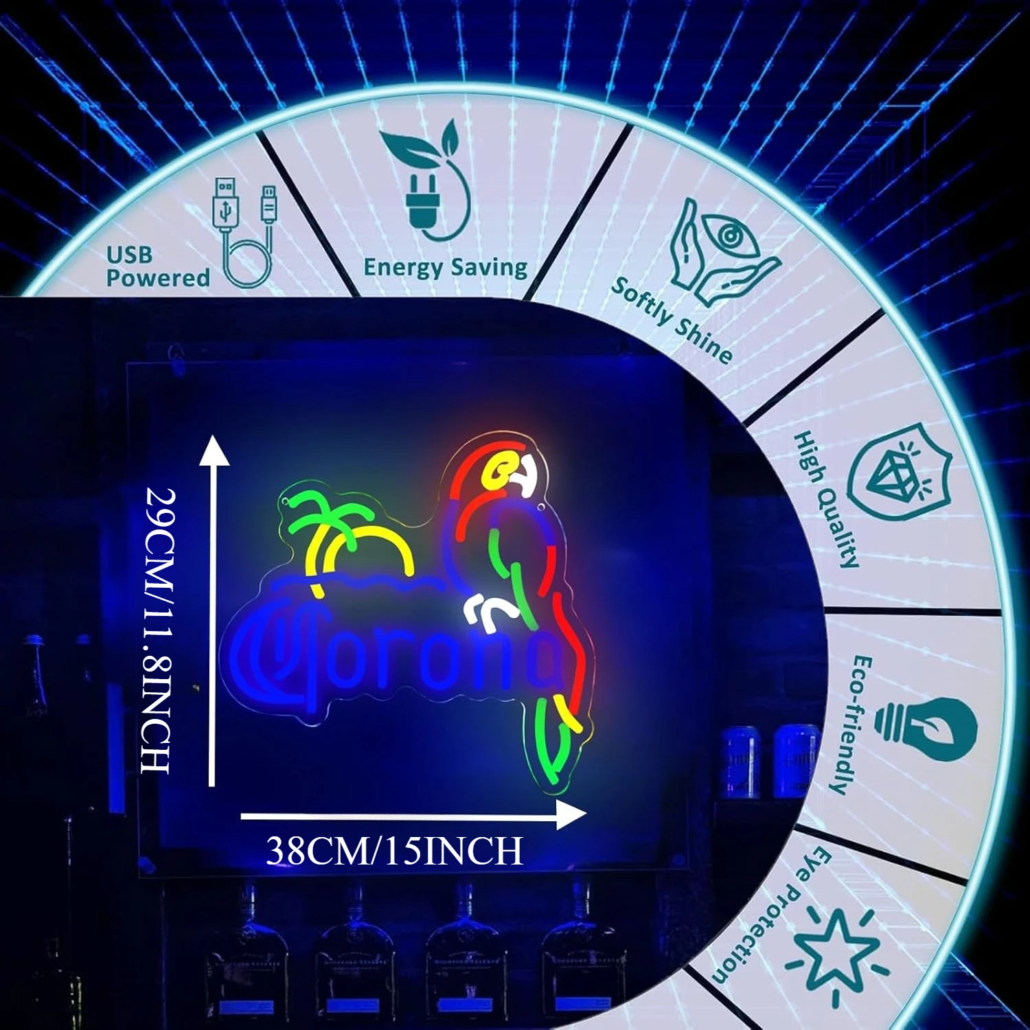 Coron Neon Sign Parrot Neon Light USB Palm Tree Beer Light Bar LED Neon Light for Man Cave Home Pub Decor Neon Lamp