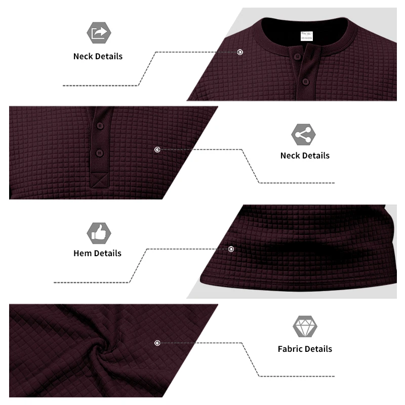 Men's check texture Henry collar short-sleeved casual T-shirt, with a loose design, suitable for summer sports and daily wear view 6