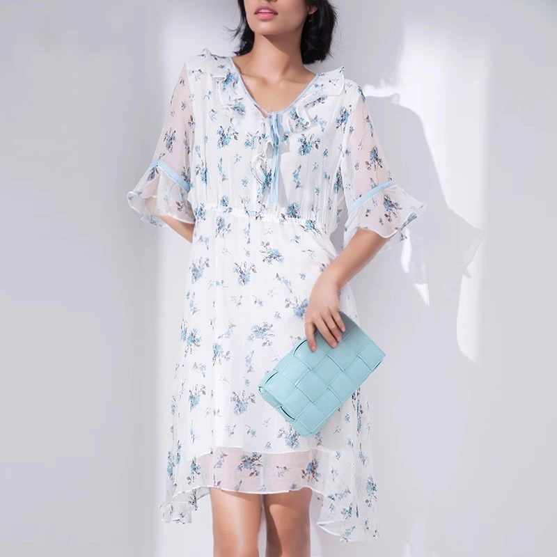 

Elegant High Waist Dress Women's Fashion Ruffled Silk Dress