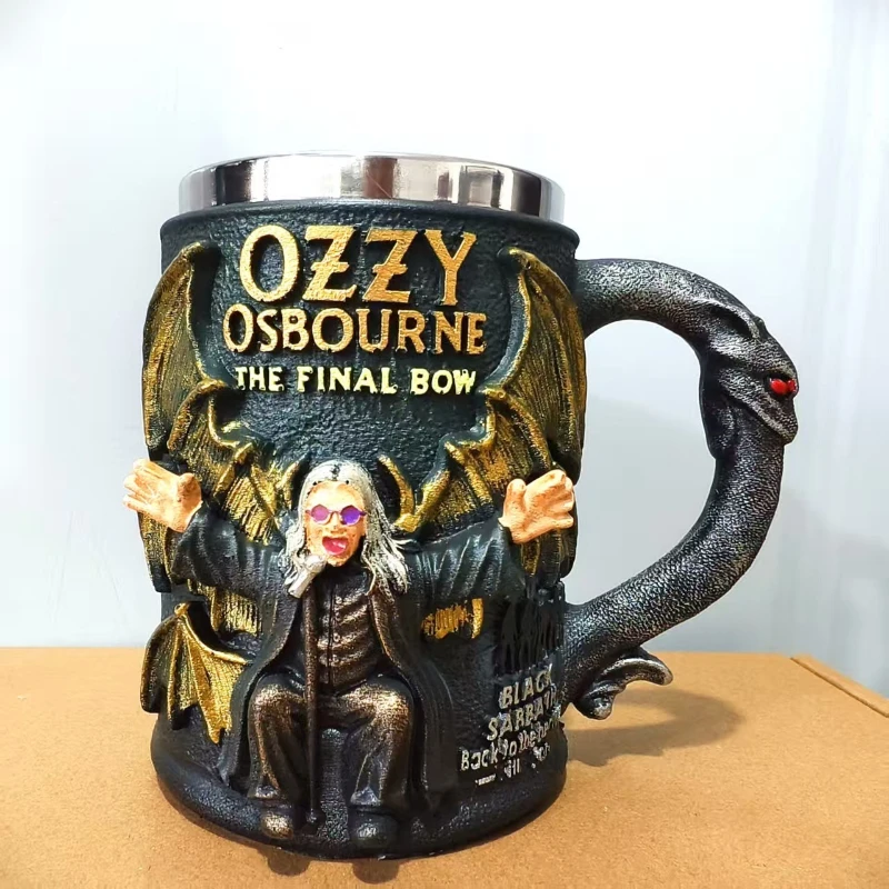 جديد ريترو ثلاثية الأبعاد الراتنج القدح Ozzy Osbourne القوس النهائي الحرف زخرفة الفولاذ المقاوم للصدأ الحاويات الداخلية كوب لشريط مطعم والمنزل