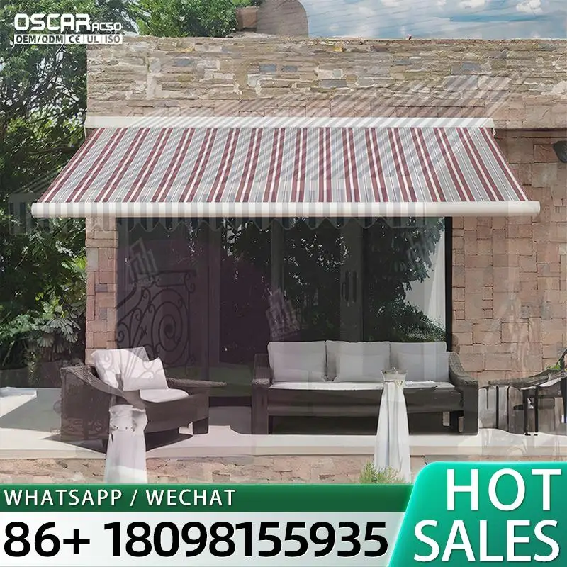 Aluminum Electric Wall mounted Retractable Sunshade Fabric Awning Full Cassette for Swimming Pools Rainproof UV Protection for B