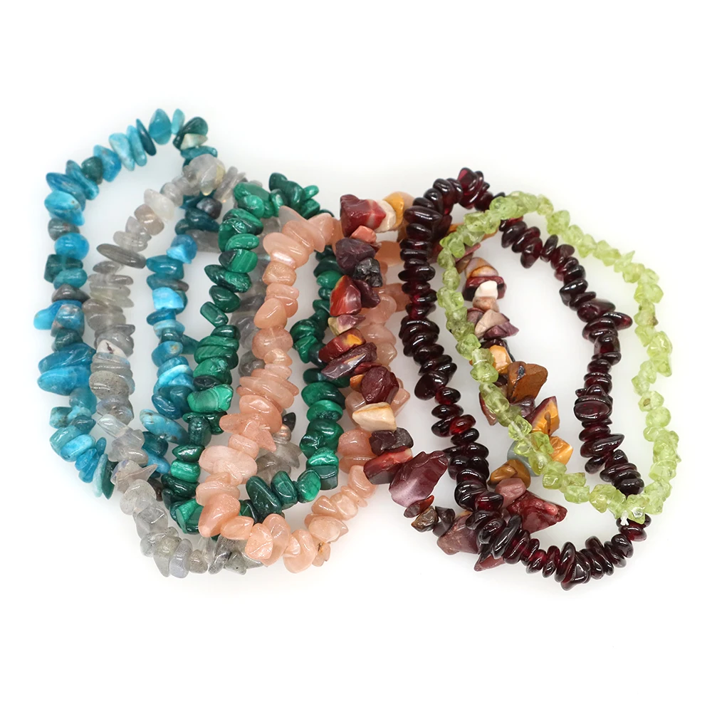 Natural Stone Crystal Bracelet Irregular Energy Bead Chip Reiki Healing Jewelry Amethyst Rose Quartz Wristband Bangles for Women