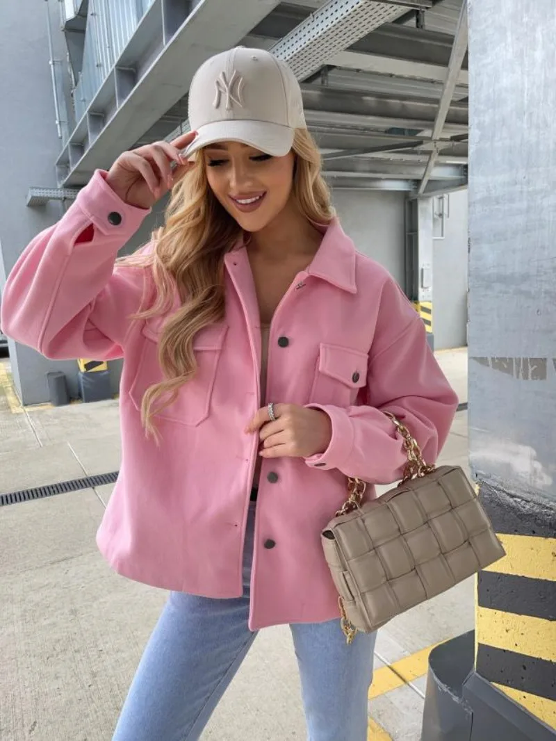 

Autumn/Winter Mori Girl Short Loose Pink Woolen Coat Pink Single-Breasted Lapel Woolen Coat Cute Long-Sleeved Coat for Women