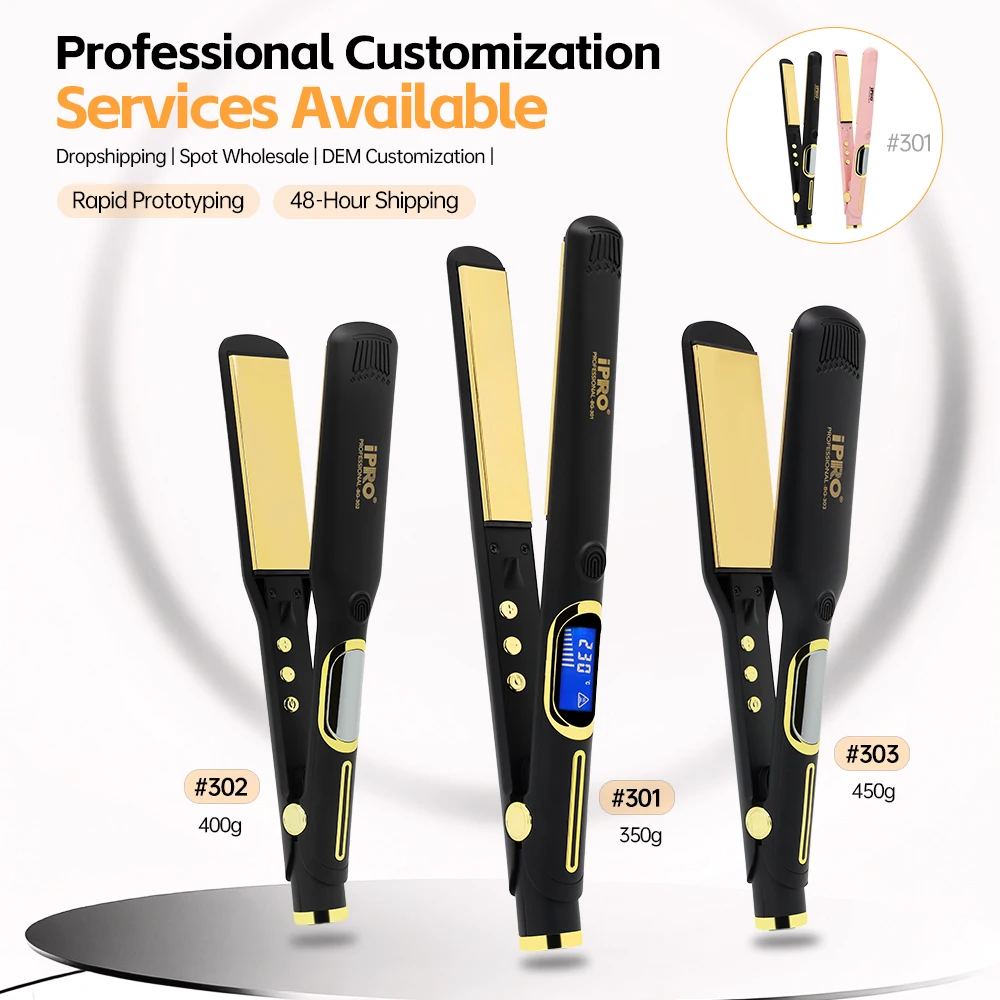 ipro-probarbers-チタン製ヘアストレートナー-フラットアイロン-3サイズ-ledディスプレイ-150‑230-℃-デュアルボルテージ100‑240vサロンスタイリングツール
