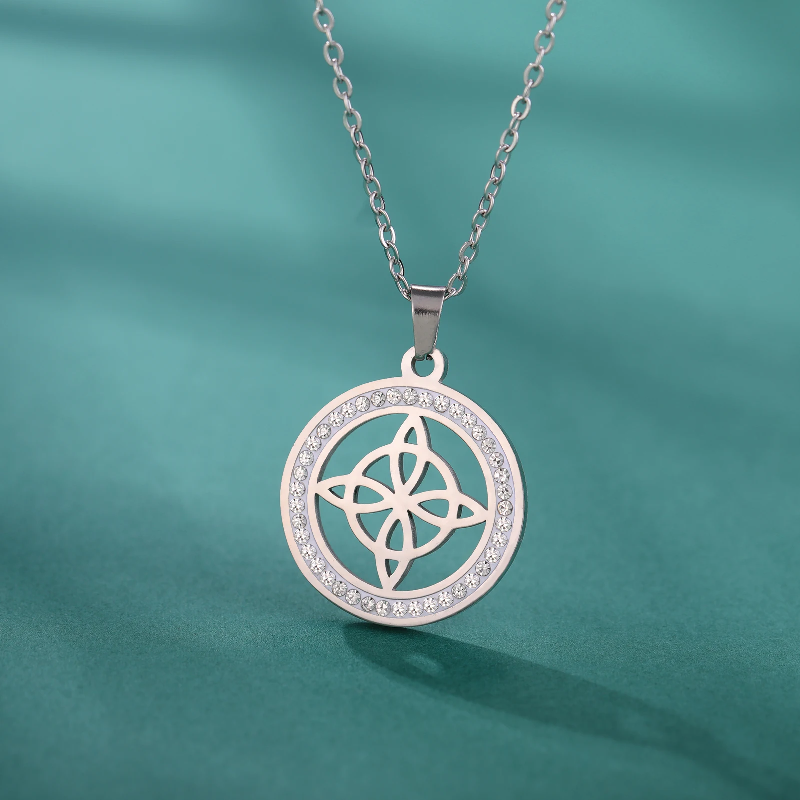 Skyrim Hexerei Hexen knoten Halskette Edelstahl klar Zirkon runde Anhänger Halsketten Amulett Wicca Schmuck Geburtstags geschenk – Detail 24