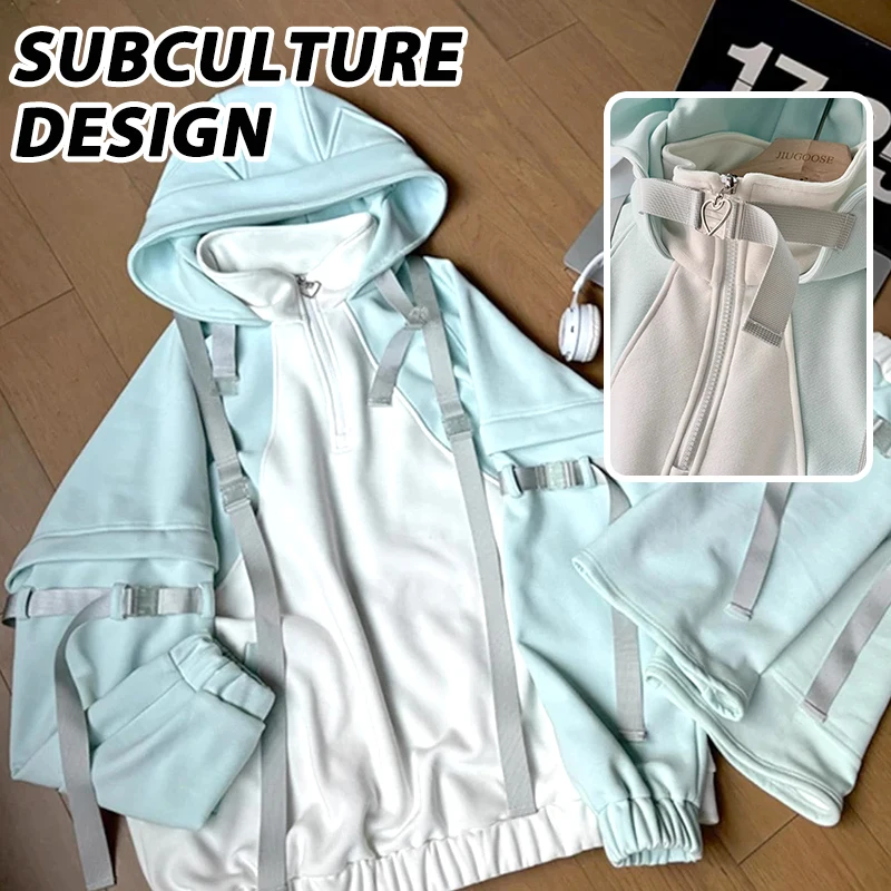 Japanese Subculture Design Sense Hoodies Autumn New Y2k Kawaii Hoodie Suit Blue Sweet Oversized Women\'s Loose Casual Clothing