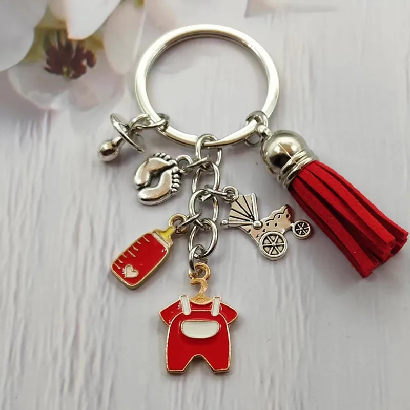 New trendy multicolor enamel baby clothing. Baby bottle. Tassel Keychain Mom Stroller Keychain Mother's Day Souvenirs Jewelry