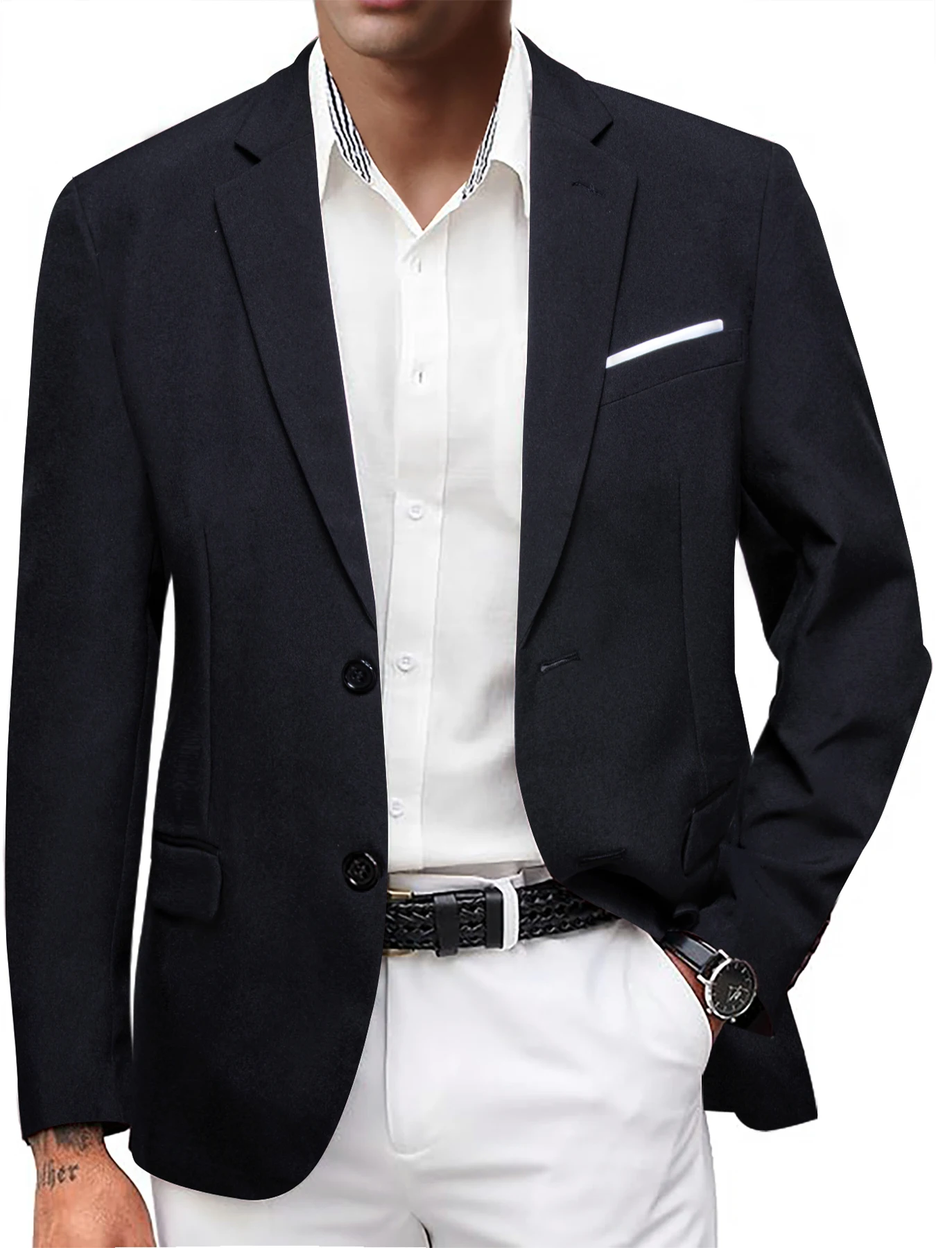 Men Formal Wear Office - بدلة رجالية سوداء صلبة، سترة رسمية
