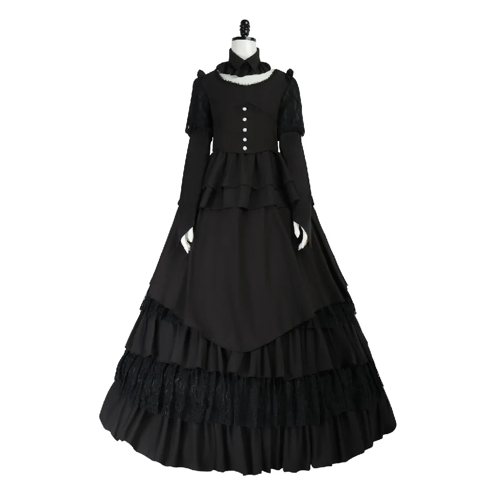 

Новое средневековое викторианское готическое платье для женщин, черное винтажное многослойное банкетное платье в придворном стиле, костюм принцессы на Хэллоуин