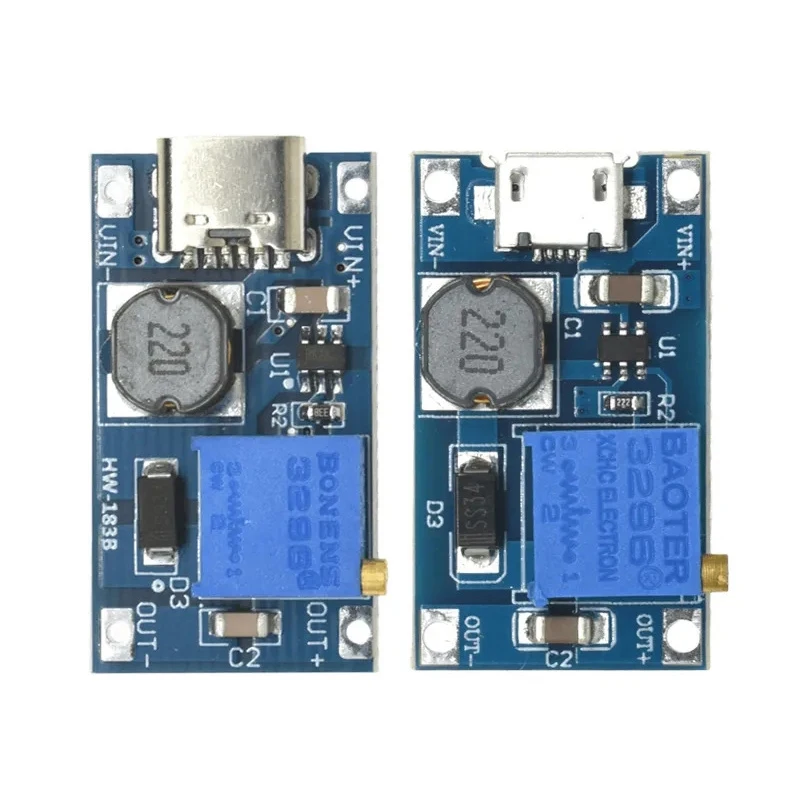 2A Boost Board DC-DC Boost Module MT3608 Step-up Board Type C For Car/Power Bank/High Power Conversion Power Module Output 28V