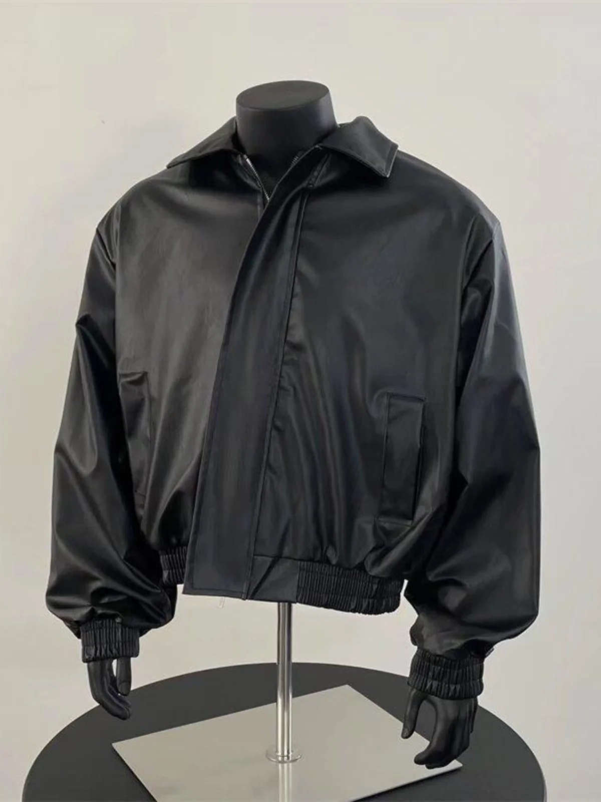 

Retro Biker ort Leather Jaet Men's Spring Autumn Casual Loose Pilot Jaet Faionable Brand Youth ular Pure Color