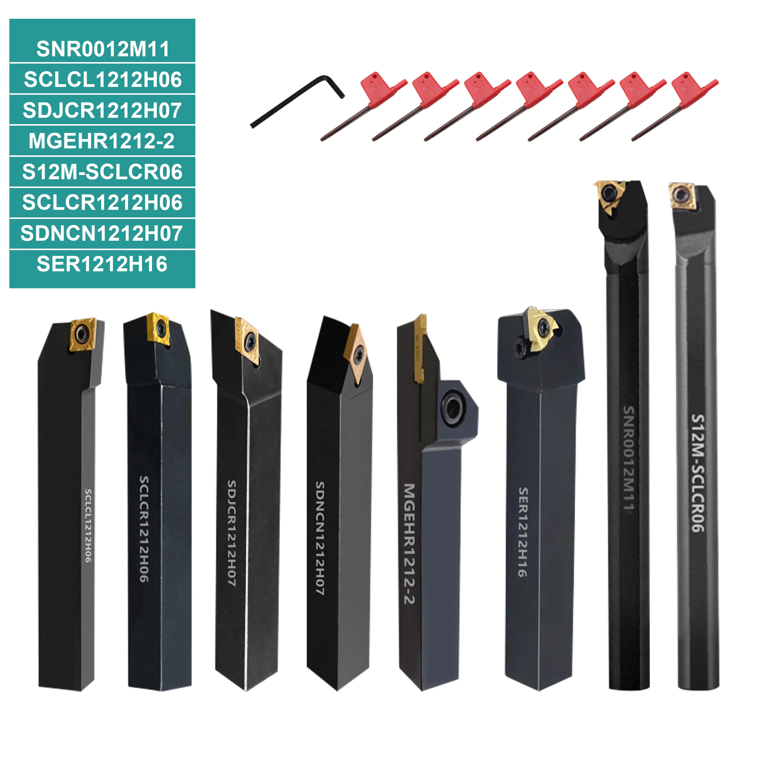 8 sets of 12MM CNC lathe tool holder boring bars, with applicable turning tools and wrenches, for turning thread tools