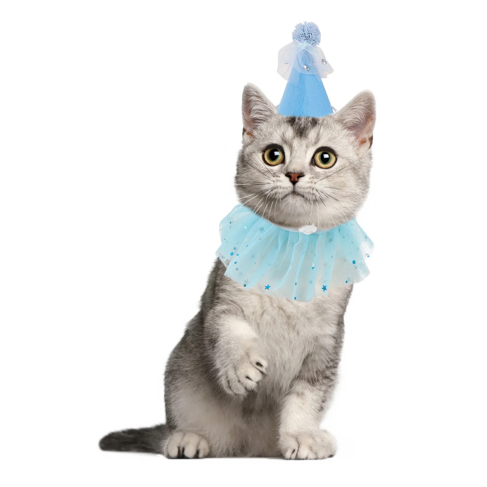 

1Set Pet Birthday Collar Hat Set Adjustable Comfortable Cat Dog Birthday Party Costume Holiday Cat Hat Decorative Collar