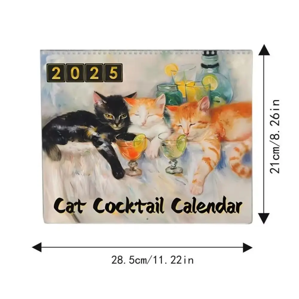 Daily Weekly Monthly Planner 2025 Cat Cocktails Calendar Paper Home Ornaments Wall Calendar Animal Pattern Hangable