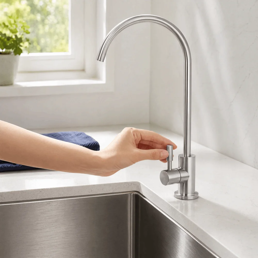 1/4 Inch Connection Drinking Water Faucet 360 Degrees Rotation Mini Swan Neck Design Water Filter Faucet PVD Plating