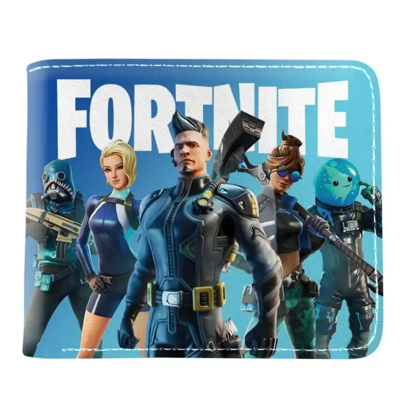 Fortnite PU Wallet Short Bifold Coin Bag Leather Photo Card Holder Student Wallets Boys Girls Cartoon Print Purses