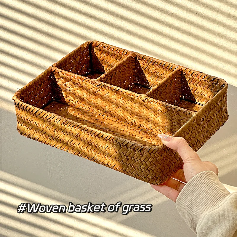 Vine Woven Storage Box  Antique Style Cosmetics, Skincare Products Stoage Basket Desktop Weaving Storage Bin