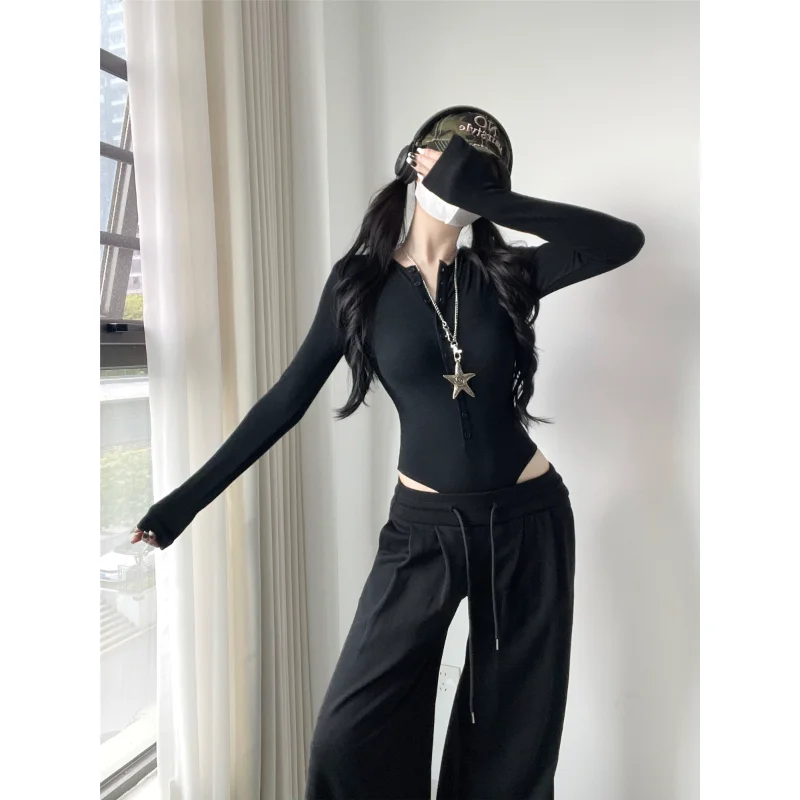 مثير فتاة حار زر الجبهة طويلة Sve اللون سليم صالح بذلة قاعدة irt تي شيرت عالية الخصر ort بانت ألياف البوليستر