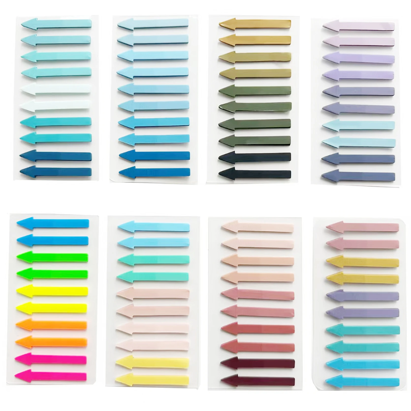 Morandi & Neon Arrow Index Tabs Set, Transparent Self-Adhesive Page Flags, Essential for Office, School & Notebook Organization