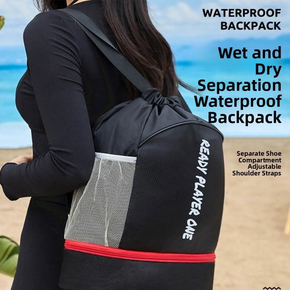 حقيبة ظهر للسباحة مقاومة للماء، حقيبة رياضية برباط للفصل الجاف والرطب، حقيبة لياقة بدنية خفيفة الوزن وأشرطة قابلة للتعديل