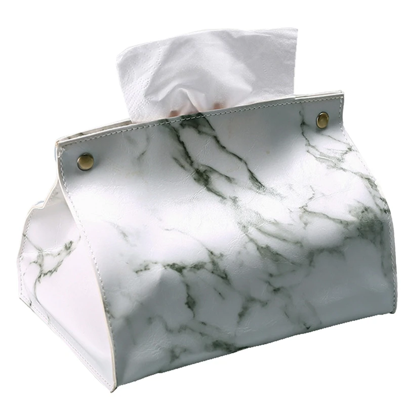 PVC Leather Marble Pattern Tissue Case Box, Container, Napkin Holder, Paper Bag, Cosmetic Box, Pouch Organizer