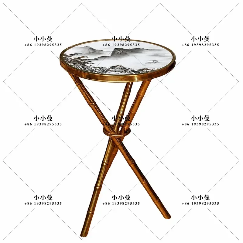 American Light Luxury Retro Bamboo and All Copper Living Room Side Table Custom Villa Hotel Model Room Corner Accent