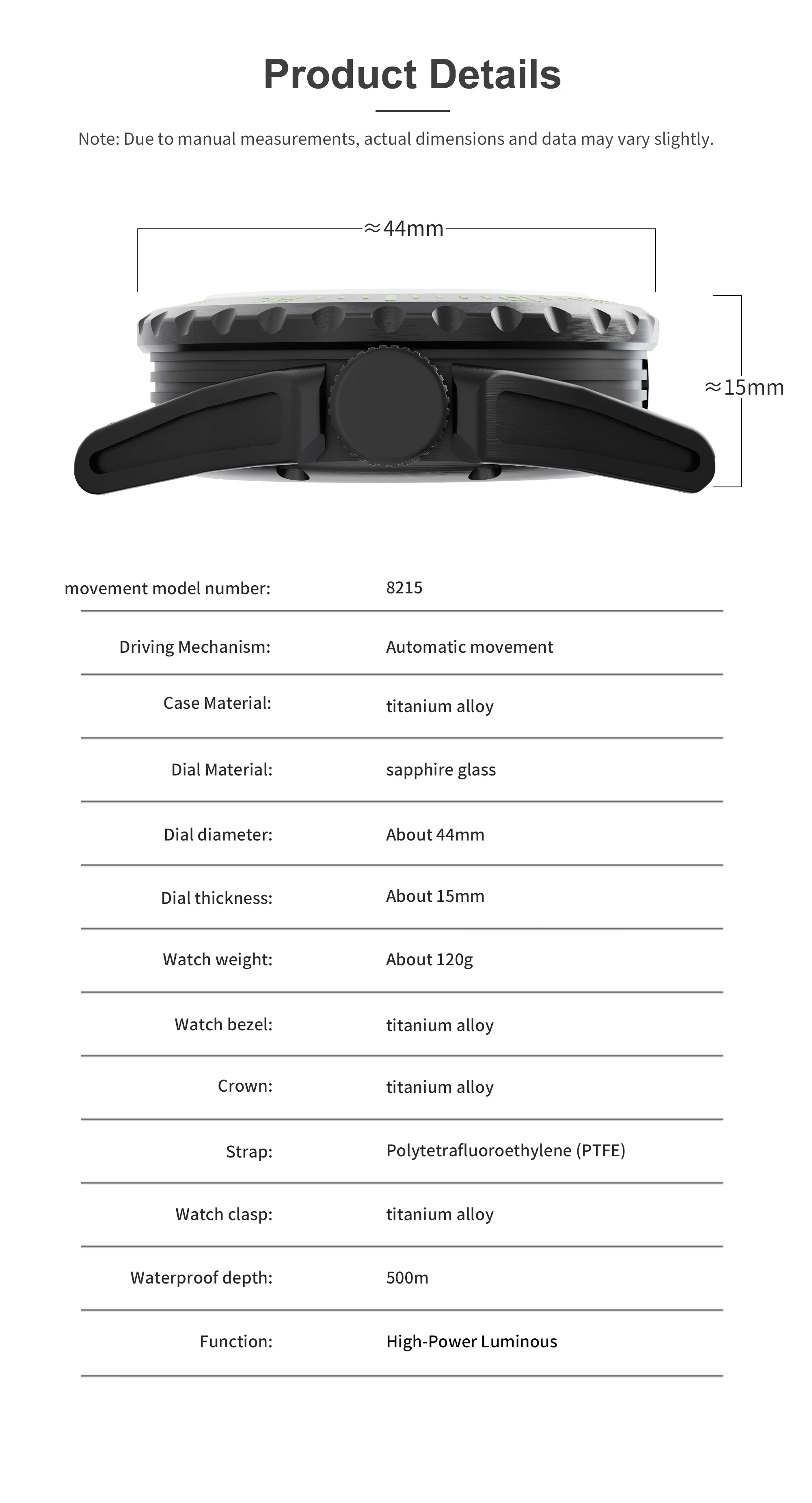 DREAMAS Herren Mechanische Uhr Titanlegierung Taucheruhr Schweizer 3D Super Leuchtend 500m Wasserdicht Automatikuhr DMS7350 – Detail 2