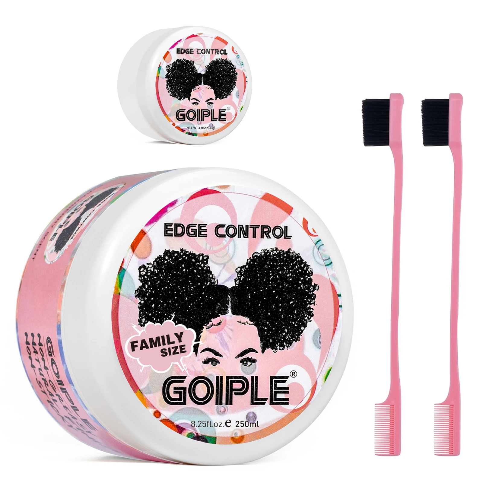 GOIPLE-Gel de Control de bordes de 8,25 oz, para 4c, 24 horas, borde de sujeción fuerte, más suave, acabado de cabello roto, cera de peinado, Tames Frizz con cepillo