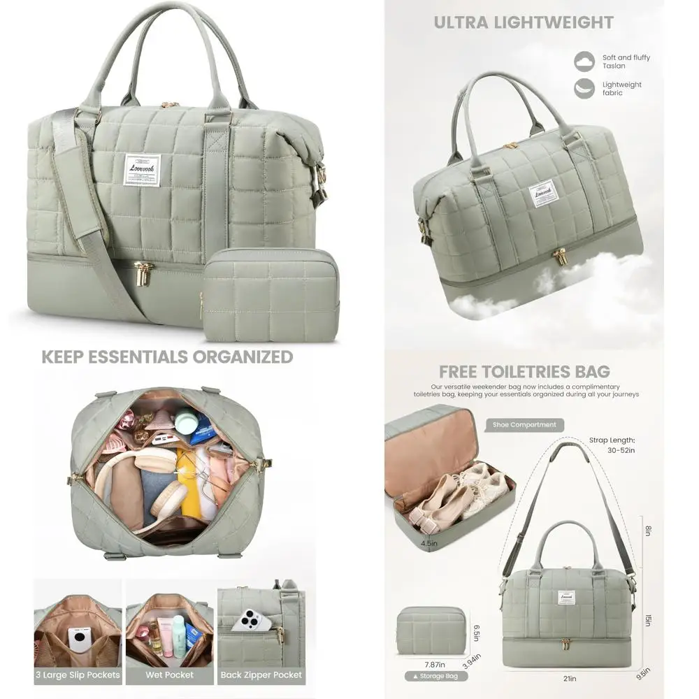 

Carry-On Weekender Bag for Women - Travel Duffle with Shoe Compartment, Yoga Gym Bag, Wet Pocket for Overnight Trips