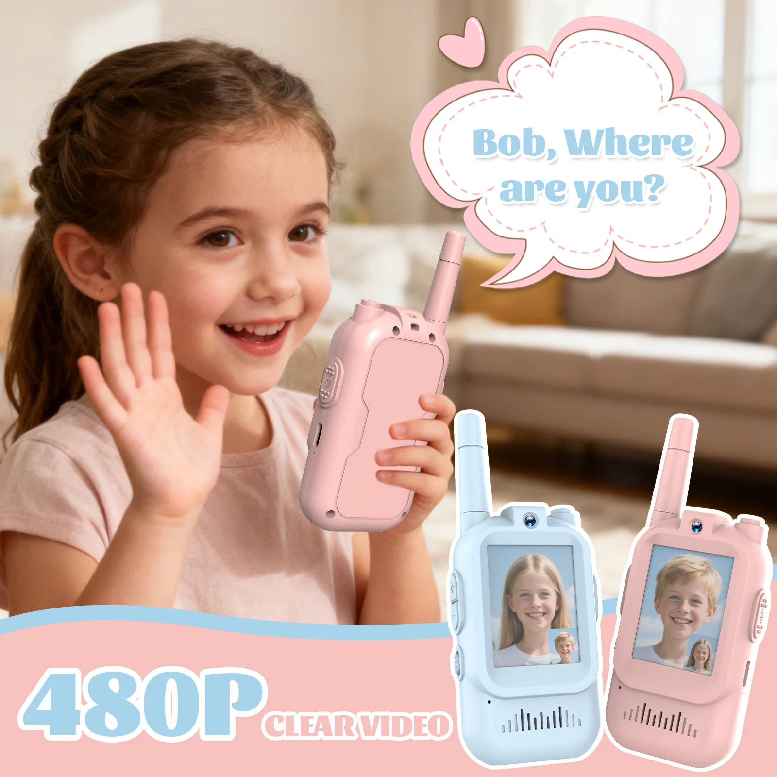 Walkie talkie para crianças com vídeo: 2 pacotes de brinquedos recarregáveis para crianças com câmera HD e trocador de voz, brinquedos de presente de longo alcance para crianças