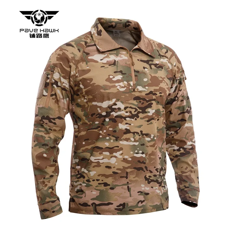 Paving Eagle Tactical Shooting Long Sleeved T-shirt Outdoor Quick Drying Lapel Autumn Breathable Casual Sportswear Trekking Tee