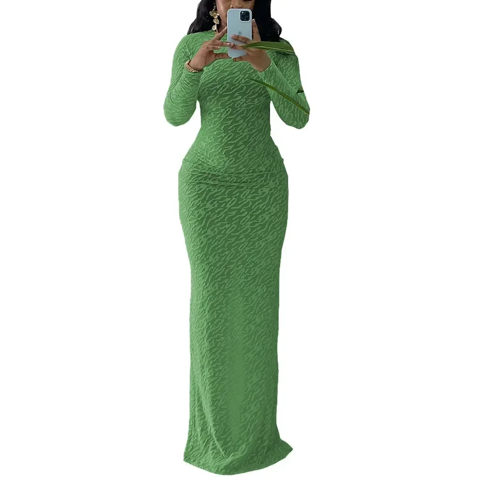 autumn new round neck long sleeve flocking slim-fit n dress woman