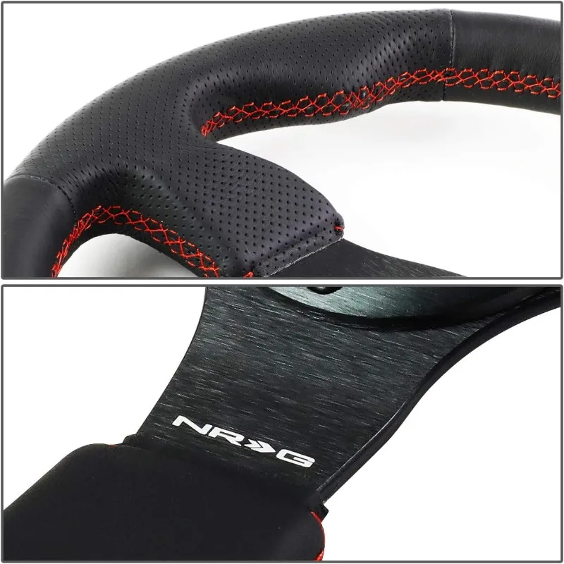 عجلة قيادة معززة من NRG Innovations RST-012R-RS (عجلة قيادة جلدية رياضية مقاس 320 مم مع غرزة حمراء)