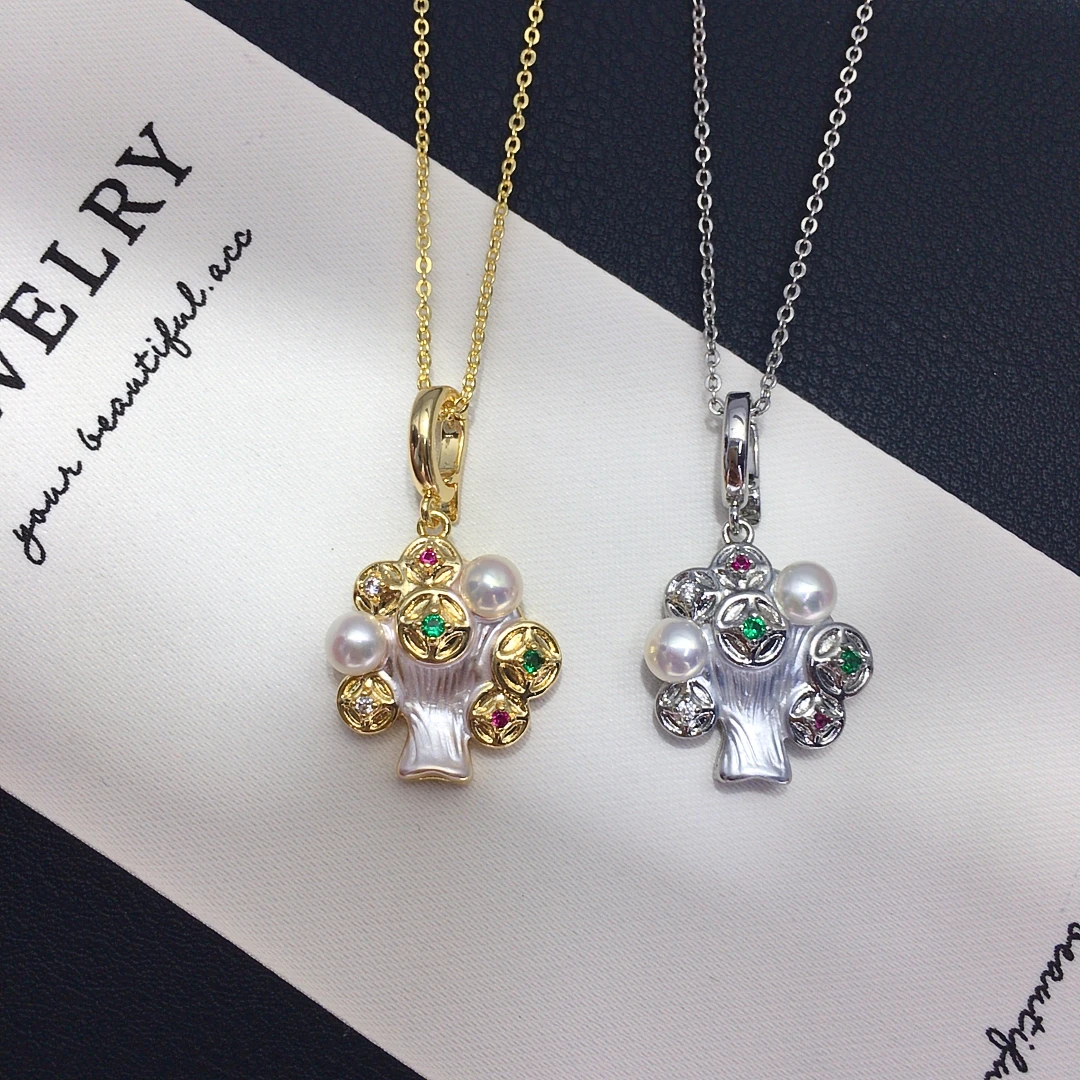 

ZHBORUINI Natural Freshwater Pearl Multi Bead Copper Coin Chinese Style Tree Design Buckle Necklace Women's Classic Jewelry